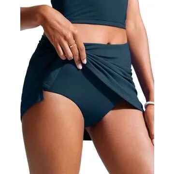 CRZ YOGA Womens High Waisted Swim Skirt A Line Swimsuit Skorts Side Slit Bathing Suit Bikini Bottoms with Built in Briefs Insignia Blue Small