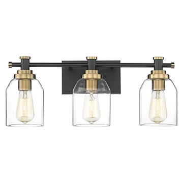 zeyu 3-Light Vanity Light, Modern Bathroom Light Fixtures 21 Inch, Black and Gold Finish with Clear ...