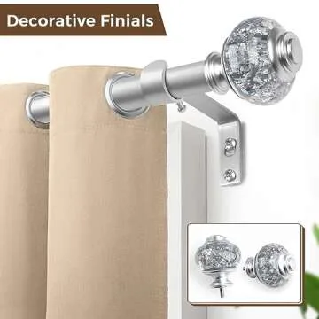 Curtain Rod 32 to 58 Inches (2.6-4.8ft), USFOOK 7/8 inch Telescoping Splicing Curtain rods for Windows 20 to 54 inches, Silver Decorative Drapery Rods for Home with Translucent Finials