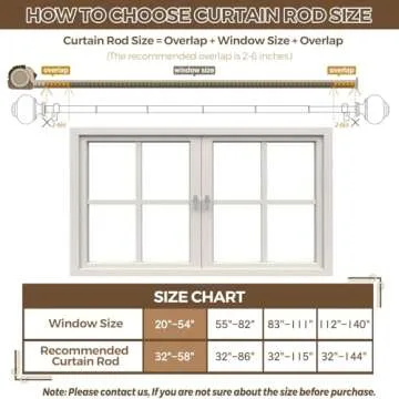 Curtain Rod 32 to 58 Inches (2.6-4.8ft), USFOOK 7/8 inch Telescoping Splicing Curtain rods for Windows 20 to 54 inches, Silver Decorative Drapery Rods for Home with Translucent Finials