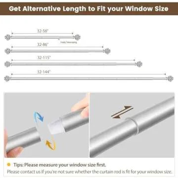 Curtain Rod 32 to 58 Inches (2.6-4.8ft), USFOOK 7/8 inch Telescoping Splicing Curtain rods for Windows 20 to 54 inches, Silver Decorative Drapery Rods for Home with Translucent Finials
