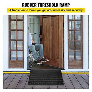 VEVOR , 2.6" Rise threshold ramp Doorway, 3 Channels Cord Cover Rubber Solid, Rubber Angled Entry Ra...