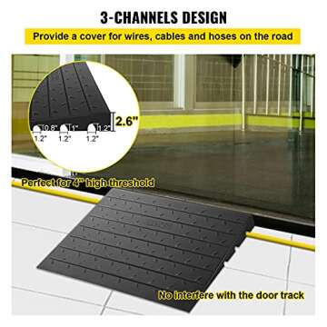 VEVOR , 2.6" Rise threshold ramp Doorway, 3 Channels Cord Cover Rubber Solid, Rubber Angled Entry Rated 2200Lbs Load Capacity for Wheelchair and Scooter