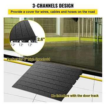 VEVOR , 2.6" Rise threshold ramp Doorway, 3 Channels Cord Cover Rubber Solid, Rubber Angled Entry Rated 2200Lbs Load Capacity for Wheelchair and Scooter
