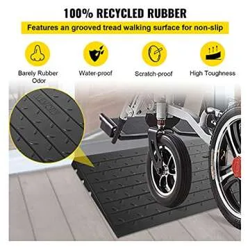 VEVOR , 2.6" Rise threshold ramp Doorway, 3 Channels Cord Cover Rubber Solid, Rubber Angled Entry Rated 2200Lbs Load Capacity for Wheelchair and Scooter