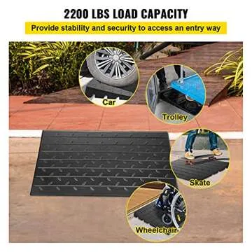 VEVOR , 2.6" Rise threshold ramp Doorway, 3 Channels Cord Cover Rubber Solid, Rubber Angled Entry Rated 2200Lbs Load Capacity for Wheelchair and Scooter