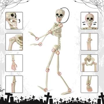 DECORLIFE 2 PCS Pose-N-Stay Small Skeleton Halloween Decoration, 16" Posable Skeletons for Home, Party, Haunted House, Graveyard Spooky Scene, Pirate Decorations