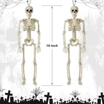 DECORLIFE 2 PCS Pose-N-Stay Small Skeleton Halloween Decoration, 16" Posable Skeletons for Home, Party, Haunted House, Graveyard Spooky Scene, Pirate Decorations