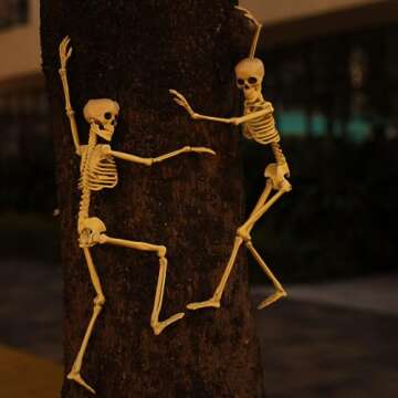 DECORLIFE 2 PCS Pose-N-Stay Small Skeleton Halloween Decoration, 16" Posable Skeletons for Home, Party, Haunted House, Graveyard Spooky Scene, Pirate Decorations