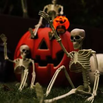 DECORLIFE 2 PCS Pose-N-Stay Small Skeleton Halloween Decoration, 16" Posable Skeletons for Home, Party, Haunted House, Graveyard Spooky Scene, Pirate Decorations