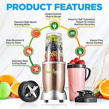 NutriChef Personal Electric Single Serve Blender - 900W Professional Kitchen Countertop Mini Blender...