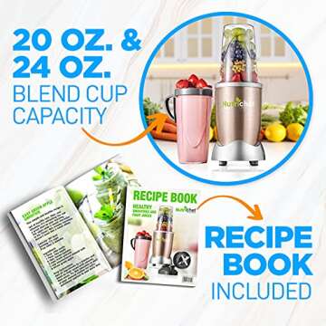 NutriChef Personal Electric Single Serve Blender - 900W Professional Kitchen Countertop Mini Blender for Shakes and Smoothies w/Pulse Blend, Convenient Lid-Cover, Portable 20 & 24 Oz Cups NCBL90