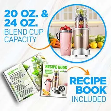 NutriChef Personal Electric Single Serve Blender - 900W Professional Kitchen Countertop Mini Blender for Shakes and Smoothies w/Pulse Blend, Convenient Lid-Cover, Portable 20 & 24 Oz Cups NCBL90