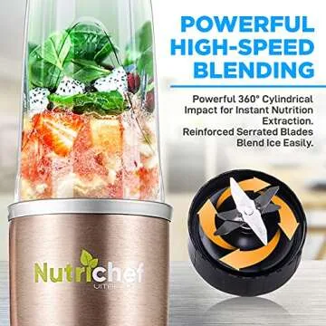 NutriChef Personal Electric Single Serve Blender - 900W Professional Kitchen Countertop Mini Blender for Shakes and Smoothies w/Pulse Blend, Convenient Lid-Cover, Portable 20 & 24 Oz Cups NCBL90
