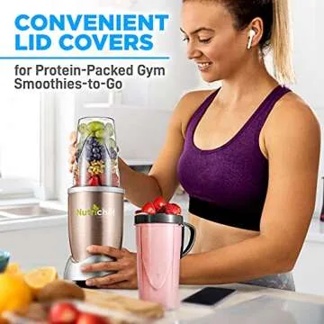 NutriChef Personal Electric Single Serve Blender - 900W Professional Kitchen Countertop Mini Blender for Shakes and Smoothies w/Pulse Blend, Convenient Lid-Cover, Portable 20 & 24 Oz Cups NCBL90