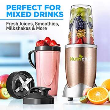 NutriChef Personal Electric Single Serve Blender - 900W Professional Kitchen Countertop Mini Blender for Shakes and Smoothies w/Pulse Blend, Convenient Lid-Cover, Portable 20 & 24 Oz Cups NCBL90