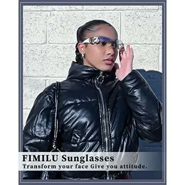 FIMILU Y2K Sunglasses for Women Wrap Around Futuristic Sunglasses Heart Decor Rimless Glasses Shield with UV400 Protection