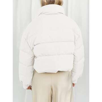 MEROKEETY Women's Winter Cropped Puffer Jacket Long Sleeve Oversized Stand Collar Zip-Up Short Coat
