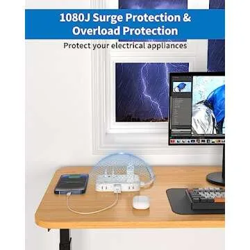 Versatile Surge Protector Power Strip with USB Ports