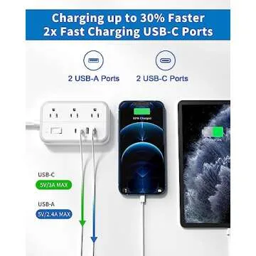 Versatile Surge Protector Power Strip with USB Ports