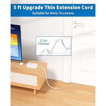 Surge Protector Power Strip with 6 Outlets 4 USB Ports(2USB C), Flat Extension Cord with Multiple Outlets, 1080 Joules, 5 ft Flat Plug Outlet Extender for Indoor, Office Supplies, Dorm Room Essentials