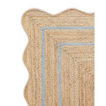 Weaving Village Wave Scalloped Natural Jute Rug Boho Jute Rug Entryway Runner Rug Farmhouse Scallop Rug, Gray (4'x6')