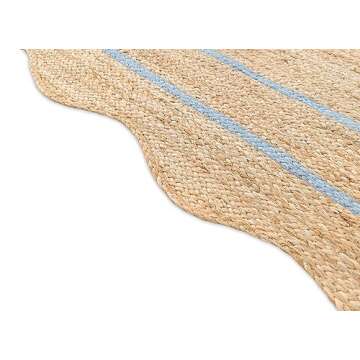 Weaving Village Wave Scalloped Natural Jute Rug Boho Jute Rug Entryway Runner Rug Farmhouse Scallop Rug, Gray (4'x6')