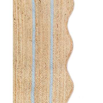 Weaving Village Wave Scalloped Natural Jute Rug Boho Jute Rug Entryway Runner Rug Farmhouse Scallop Rug, Gray (4'x6')