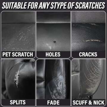 Black Leather Repair Kit Car Interior, Color Match Leather Seat Repair Kit for Cars, Easily Used Car Leather Repair Kit to Repair Car Interior, Car seat, Couch, Shoes, Faux, Artificial