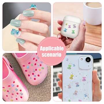 48pcs Nail Bear- 3D Nail Charms for Acrylic Nails- Gummy Bear Nail Charms Nail Decoration Kits for Jewelry Making Nail Art Design DIY Handmade Crafting (3 Sizes, 8 Colors)