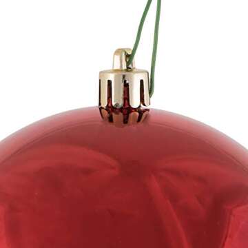 Vickerman 4" Red Shiny Ball Christmas Ornament, Shatterproof UV Resistant Plastic, Set of 6 for Christmas Tree Decor - Floral Wire for Reliable Hanging.