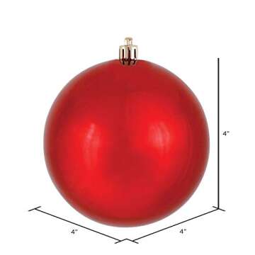 Vickerman 4" Red Shiny Ball Christmas Ornament, Shatterproof UV Resistant Plastic, Set of 6 for Christmas Tree Decor - Floral Wire for Reliable Hanging.