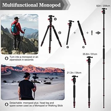 PHOPIK 79" Carbon Fiber Tripod Monopod for Photographers