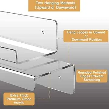 JUOIFIP Clear Acrylic Floating Shelves 2 Pack - Modern Design