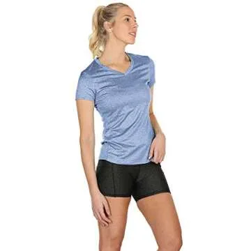 icyzone Workout Shirts Yoga Tops Activewear V-Neck T-Shirts for Women Running Fitness Sports Short Sleeve Tees (S, Black/Granite/Blue)