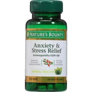Nature’s Bounty Anxiety & Stress Relief Ashwagandha KSM 66 Tablets, Mood Support, 50 Count