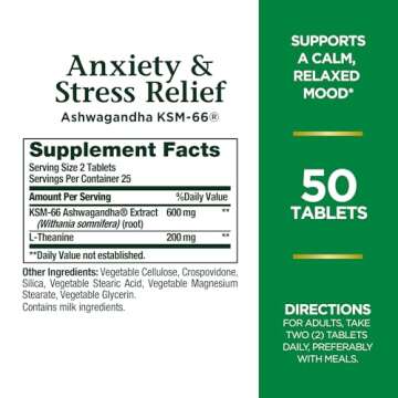 Nature’s Bounty Anxiety & Stress Relief Ashwagandha KSM 66 Tablets, Mood Support, 50 Count