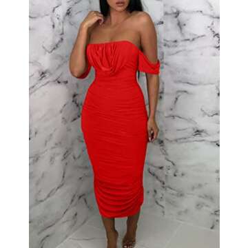 Stylish HOCILLE Sexy Ruched Midi Dress for Women