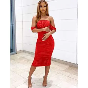 Stylish HOCILLE Sexy Ruched Midi Dress for Women