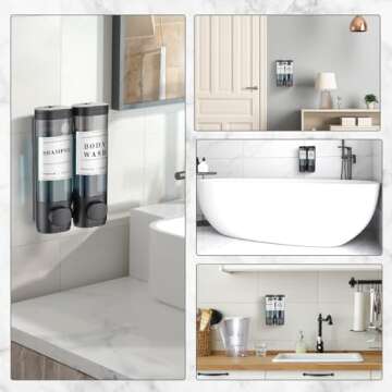 Shampoo and Conditioner Dispenser,Unisense Shower Soap Dispenser 2 Chamber No Drill Wall-Mounted Sha...