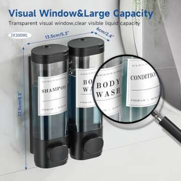 Shampoo and Conditioner Dispenser,Unisense Shower Soap Dispenser 2 Chamber No Drill Wall-Mounted Shampoo Dispenser for Shower Wall Mounted Shower Dispenser for Bathroom Hotel Large Capacity,Black