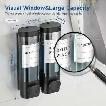 Shampoo and Conditioner Dispenser,Unisense Shower Soap Dispenser 2 Chamber No Drill Wall-Mounted Shampoo Dispenser for Shower Wall Mounted Shower Dispenser for Bathroom Hotel Large Capacity,Black