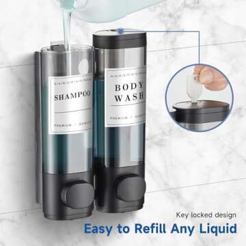 Shampoo and Conditioner Dispenser,Unisense Shower Soap Dispenser 2 Chamber No Drill Wall-Mounted Shampoo Dispenser for Shower Wall Mounted Shower Dispenser for Bathroom Hotel Large Capacity,Black