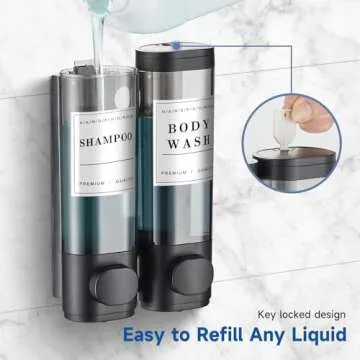 Shampoo and Conditioner Dispenser,Unisense Shower Soap Dispenser 2 Chamber No Drill Wall-Mounted Shampoo Dispenser for Shower Wall Mounted Shower Dispenser for Bathroom Hotel Large Capacity,Black