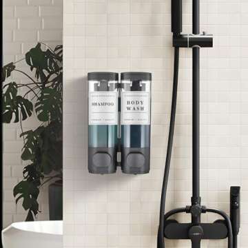 Shampoo and Conditioner Dispenser,Unisense Shower Soap Dispenser 2 Chamber No Drill Wall-Mounted Shampoo Dispenser for Shower Wall Mounted Shower Dispenser for Bathroom Hotel Large Capacity,Black