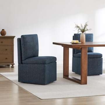 KISLOT Upholstered Dining Chair with Casters Armless Modern Rolling Design for Diningroom Bedroom Li...