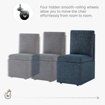 KISLOT Upholstered Dining Chair with Casters Armless Modern Rolling Design for Diningroom Bedroom Livingroom Reading Room, Set of 2,Blue