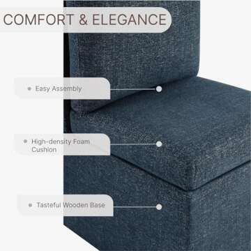 KISLOT Upholstered Dining Chair with Casters Armless Modern Rolling Design for Diningroom Bedroom Livingroom Reading Room, Set of 2,Blue