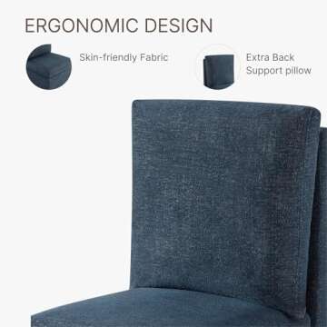 KISLOT Upholstered Dining Chair with Casters Armless Modern Rolling Design for Diningroom Bedroom Livingroom Reading Room, Set of 2,Blue