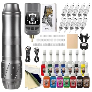Hawink Wireless Rotary Tattoo Kit with 14 Inks & Power Supply